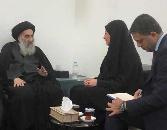 آیت الله سیستانی در دیدار نماینده سازمان ملل تاکید کردند: ضرورت اجرای اصلاحات حقیقی، توقف استفاده از خشونت علیه معترضان و عدم دخالت بیگانه