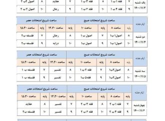  برنامه امتحانات نیمسال اول طلاب غیر حضوری (بهمن ماه 1400)